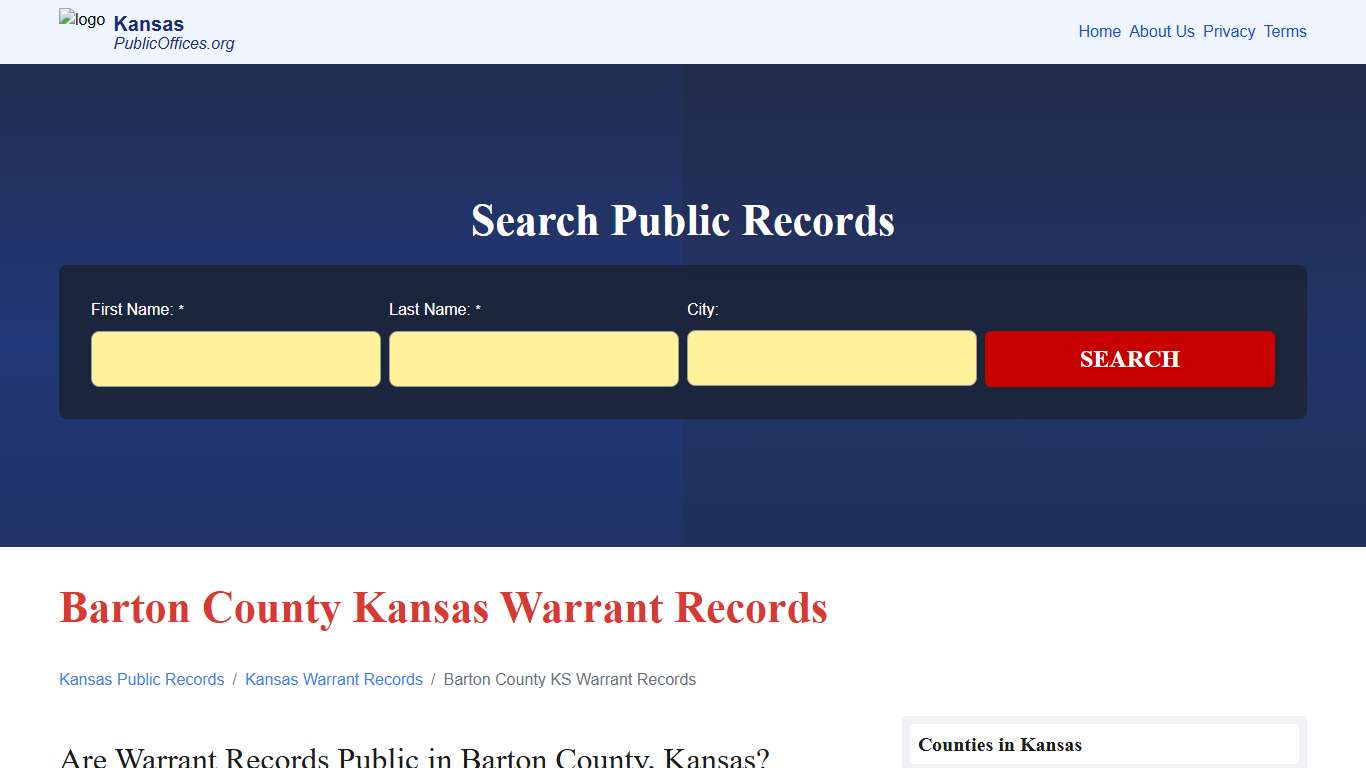 Barton County, KS Warrant Records Search – PublicOffices.org