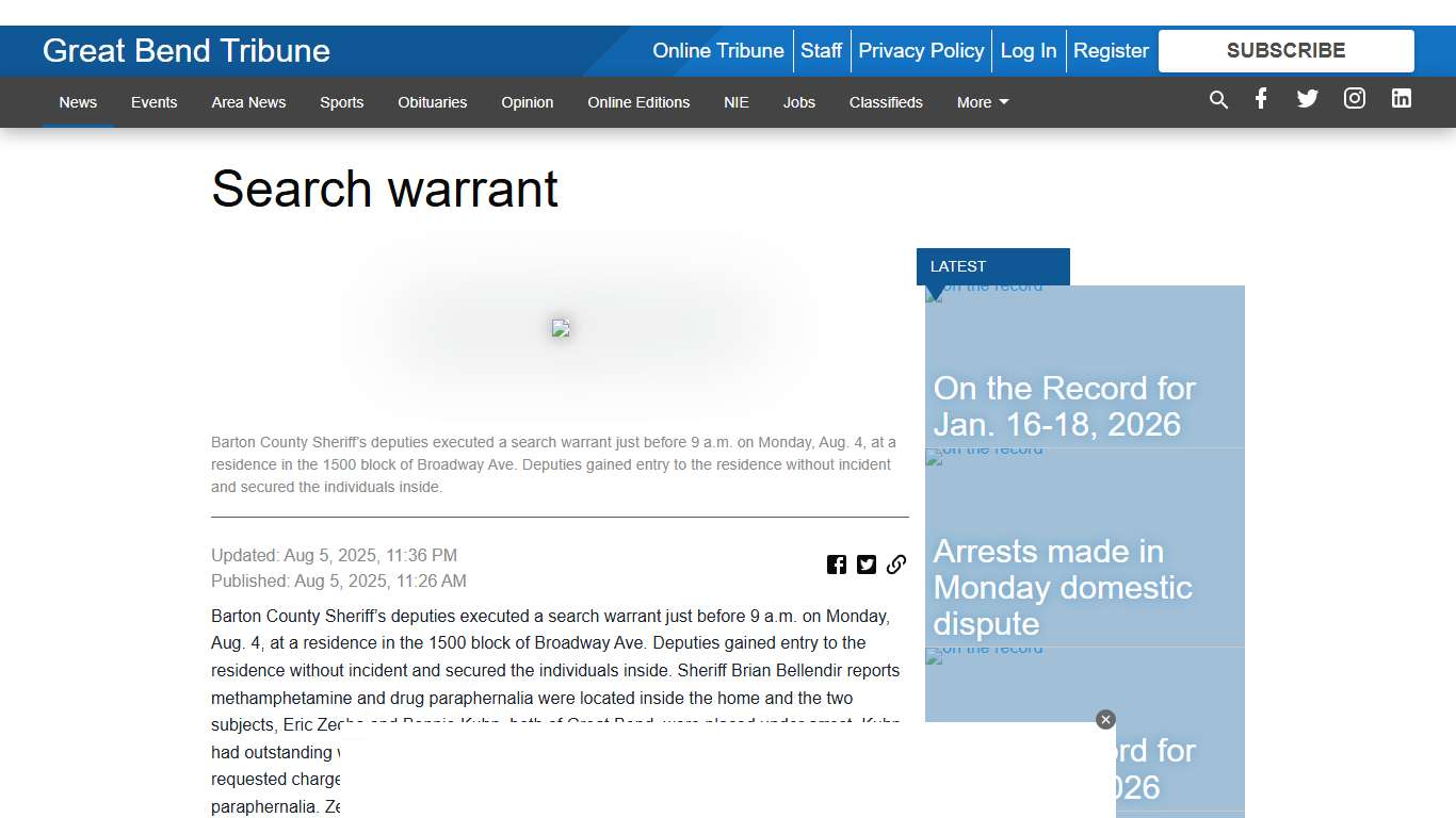 Search warrant - Great Bend Tribune